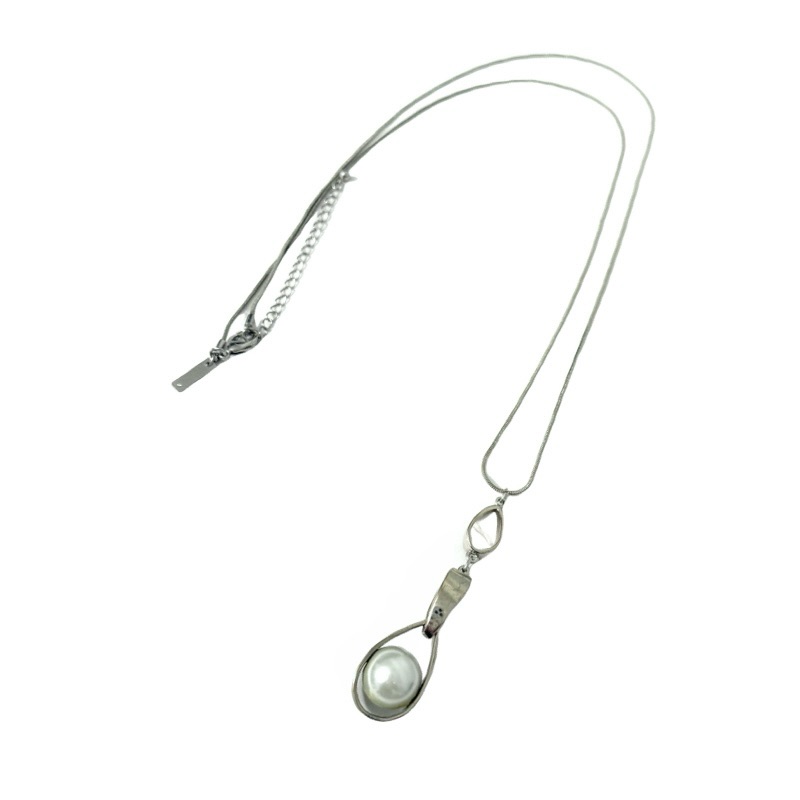 Whbm Faux Pearl Pendant Long Silver Chain Necklace
